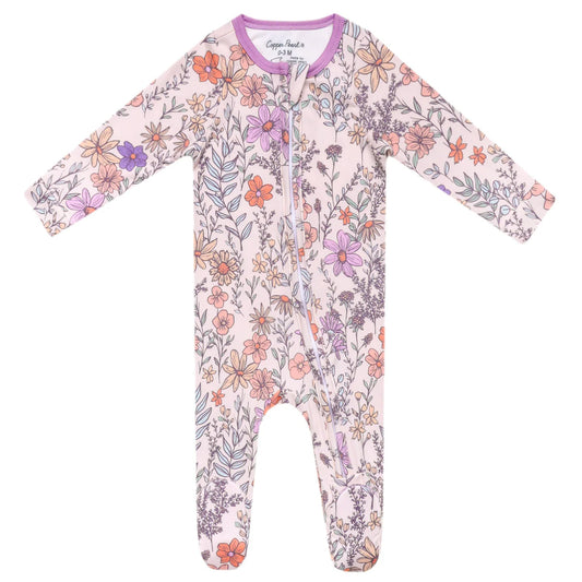 Copper Pearl Zip-up Footie - Flora