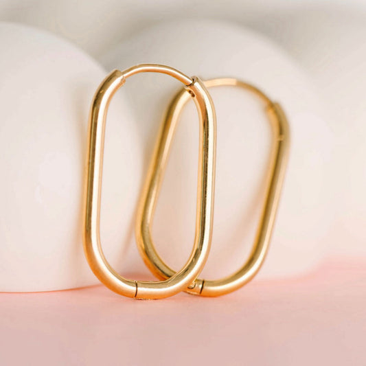 Pierced Co Rectangle Gold Huggies Child Earrings - 12mm