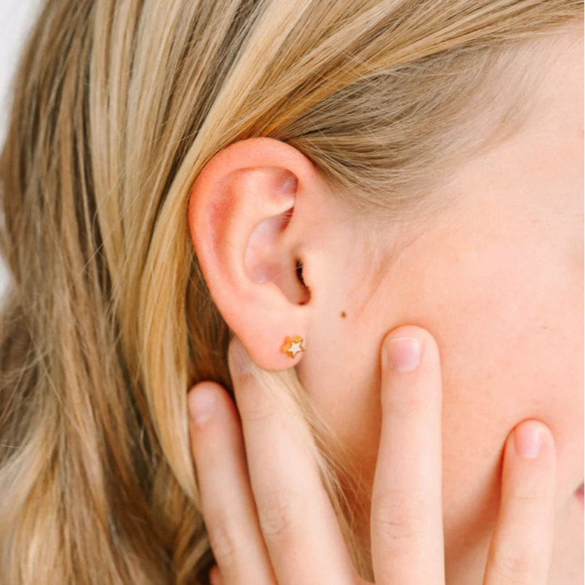 Pierced Co Moon and Star Opal Screwback Earrings