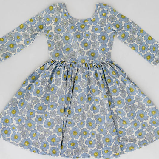 Good Apples Kids 3/4 Sleeve Twirl Dress - Periwinkle Meadow