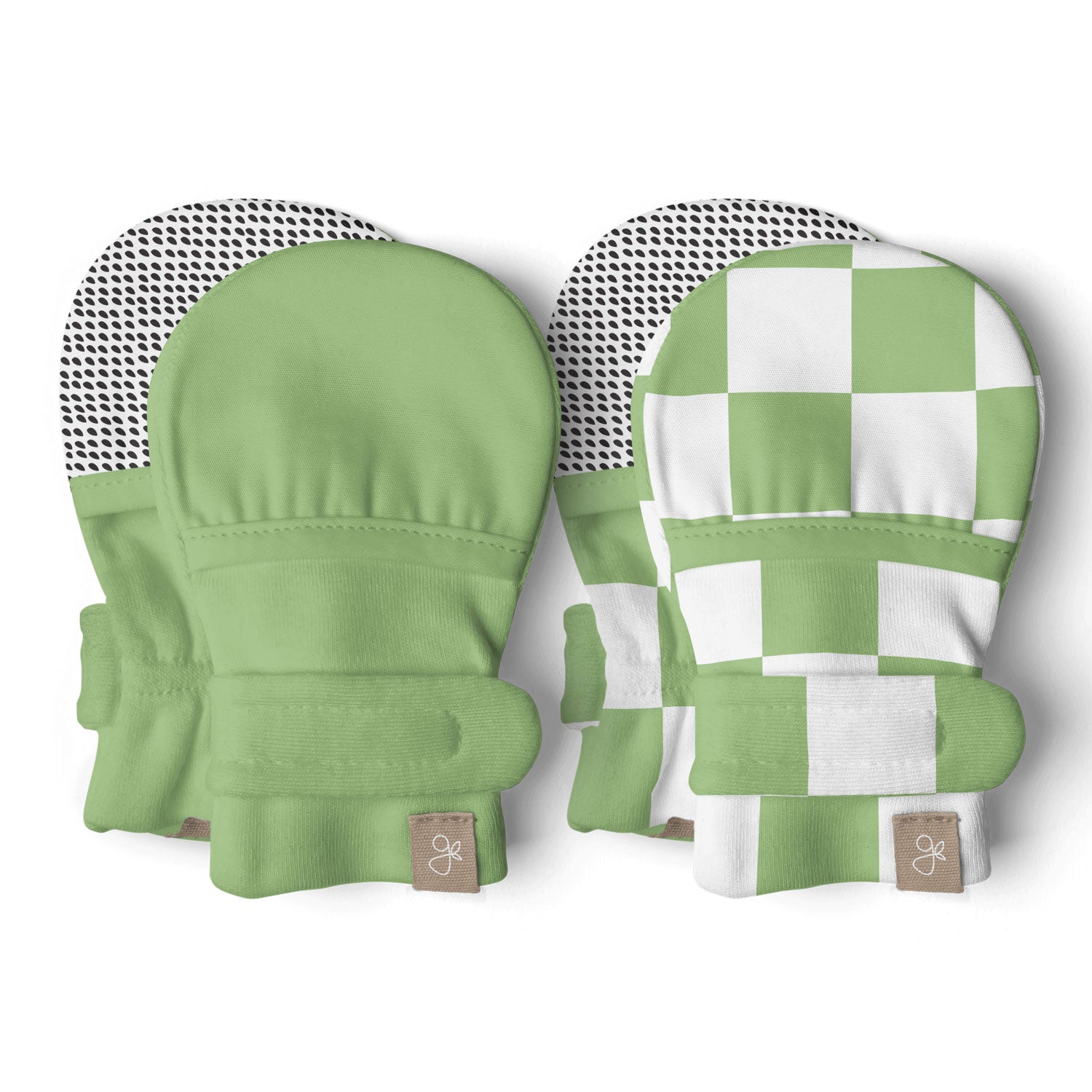 goumikids Stay On 2-Pack Mitts - Matcha + Cabana Green Check