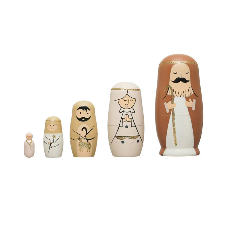Creative Co-op Nativity Set - Hand-Painted Wood Nativity Nesting Dolls - Set of 5
