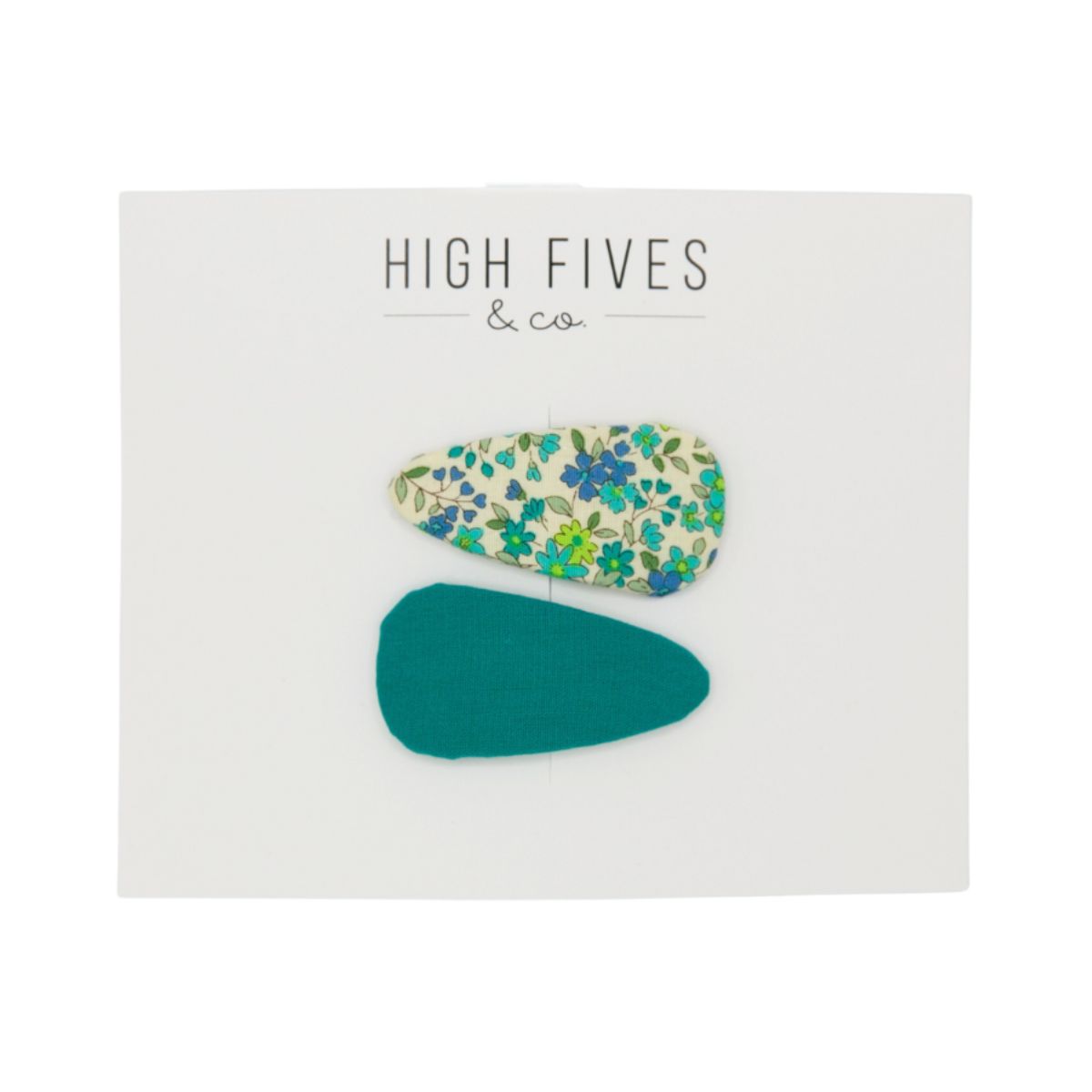 High Fives Flora Fabric Snap Clips - Set of 2 - Teal and Floral