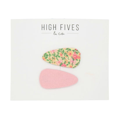 High Fives Flora Fabric Snap Clips - Set of 2 - Light Pink and Floral