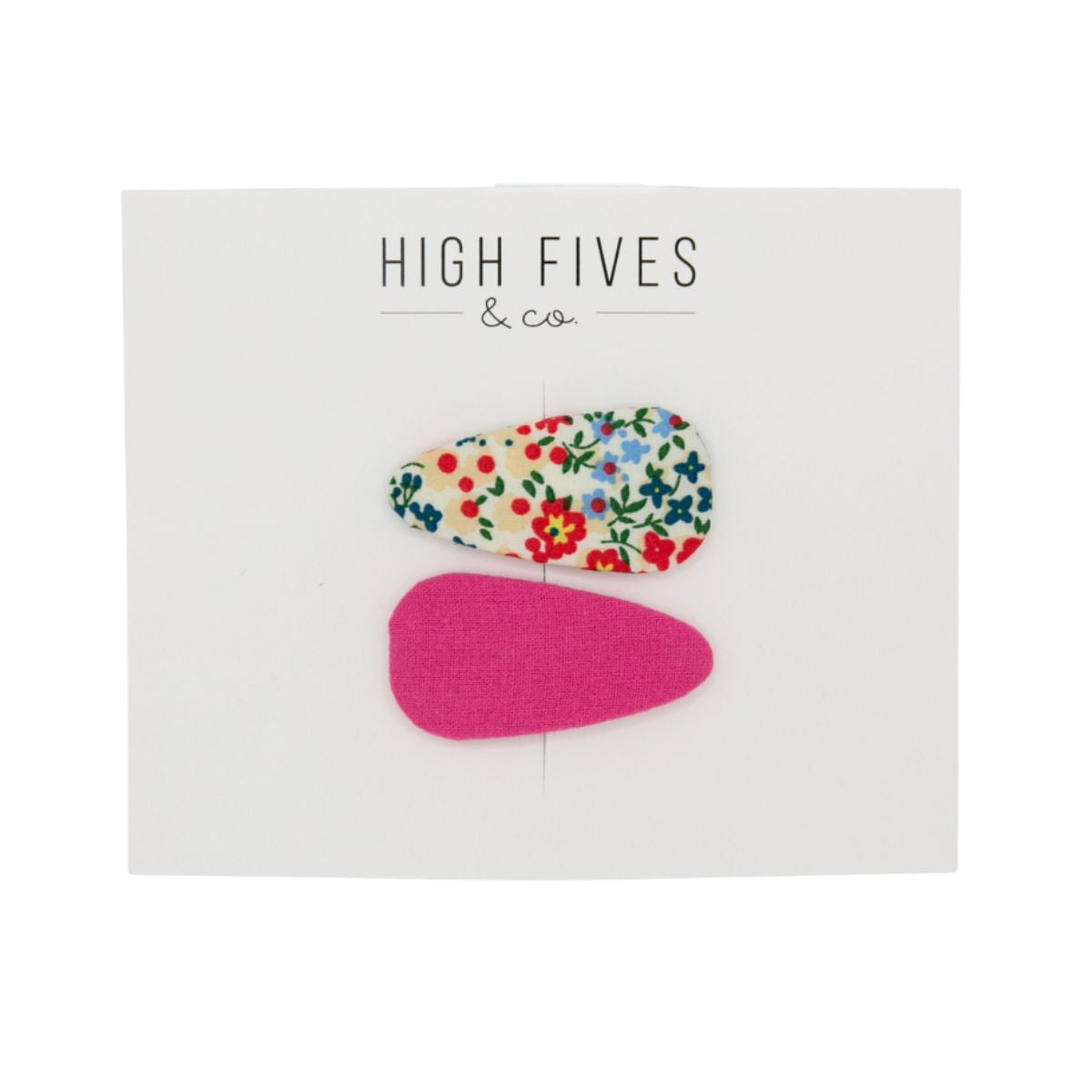 High Fives Flora Fabric Snap Clips - Set of 2 - Hot Pink and Floral