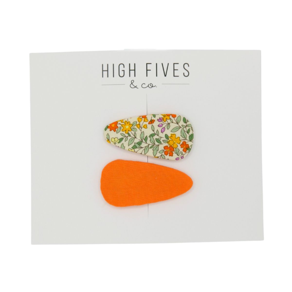 High Fives Flora Fabric Snap Clips - Set of 2 - Orange and Floral