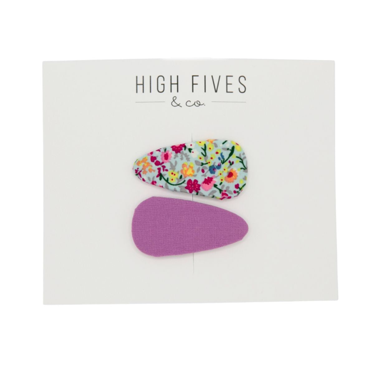 High Fives Flora Fabric Snap Clips - Set of 2 - Purple and Floral