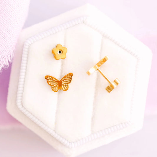 Pierced Co 18K Gold Classic Butterflies Flat Back Earrings