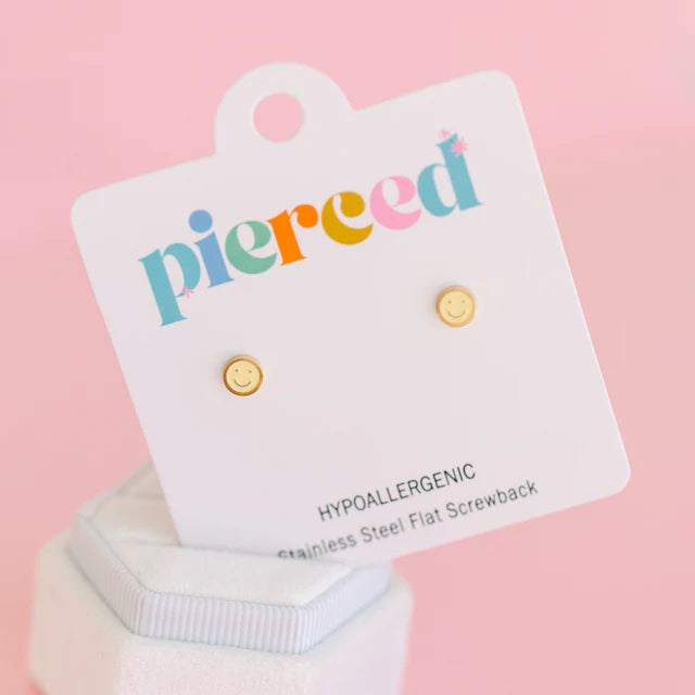 Pierced Co Tiny Smiley Screw Back Child Earrings