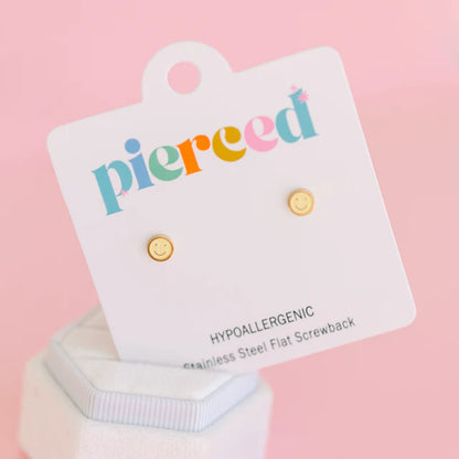 Pierced Co Tiny Smiley Screw Back Child Earrings
