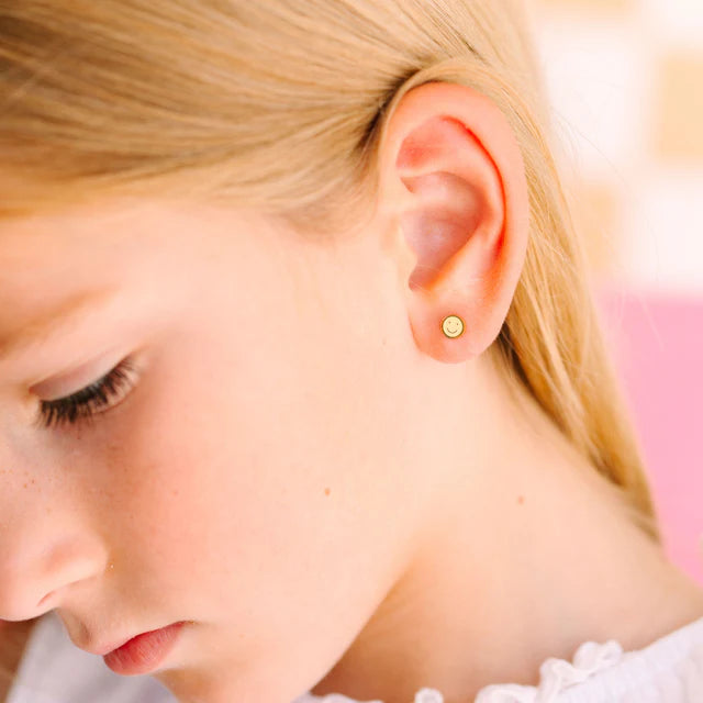 Pierced Co Tiny Smiley Screw Back Child Earrings