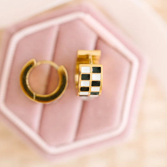 Pierced Co Chunky Checkered Huggies