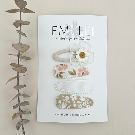 Emi Lei Fabric Barrette Hair Clip - Set of 4 - Daisy
