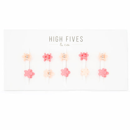 High Fives Mini Flower Hair Claw Clips 1.4cm - Set of 10 - Matte Pink Tones