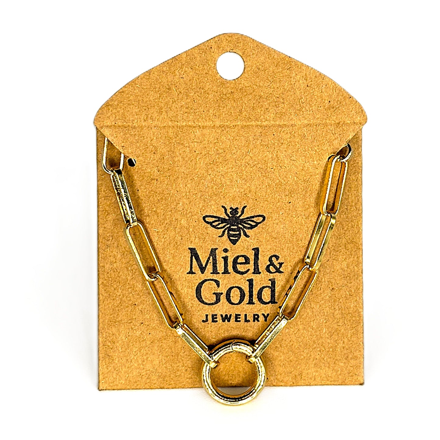 Miel & Gold Paperclip Chain Necklace with Carabiner 18k Gold Filled