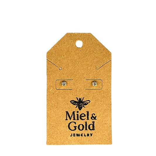 Miel & Gold Cubic Zirconia Stud Earrings 2mm 18k Gold Filled