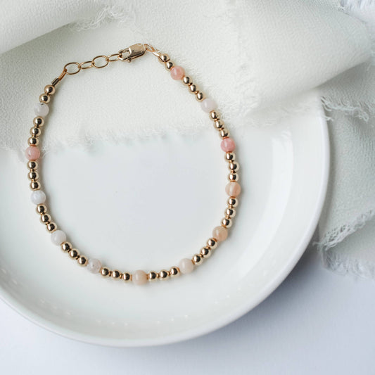 Joyful Bead Company Pink Opal Bracelet - Gold