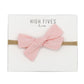 High Fives Patterened Linen Bow Nylon Headband - Light Pink