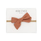 High Fives Patterened Linen Bow Nylon Headband - Light Terracotta Pink