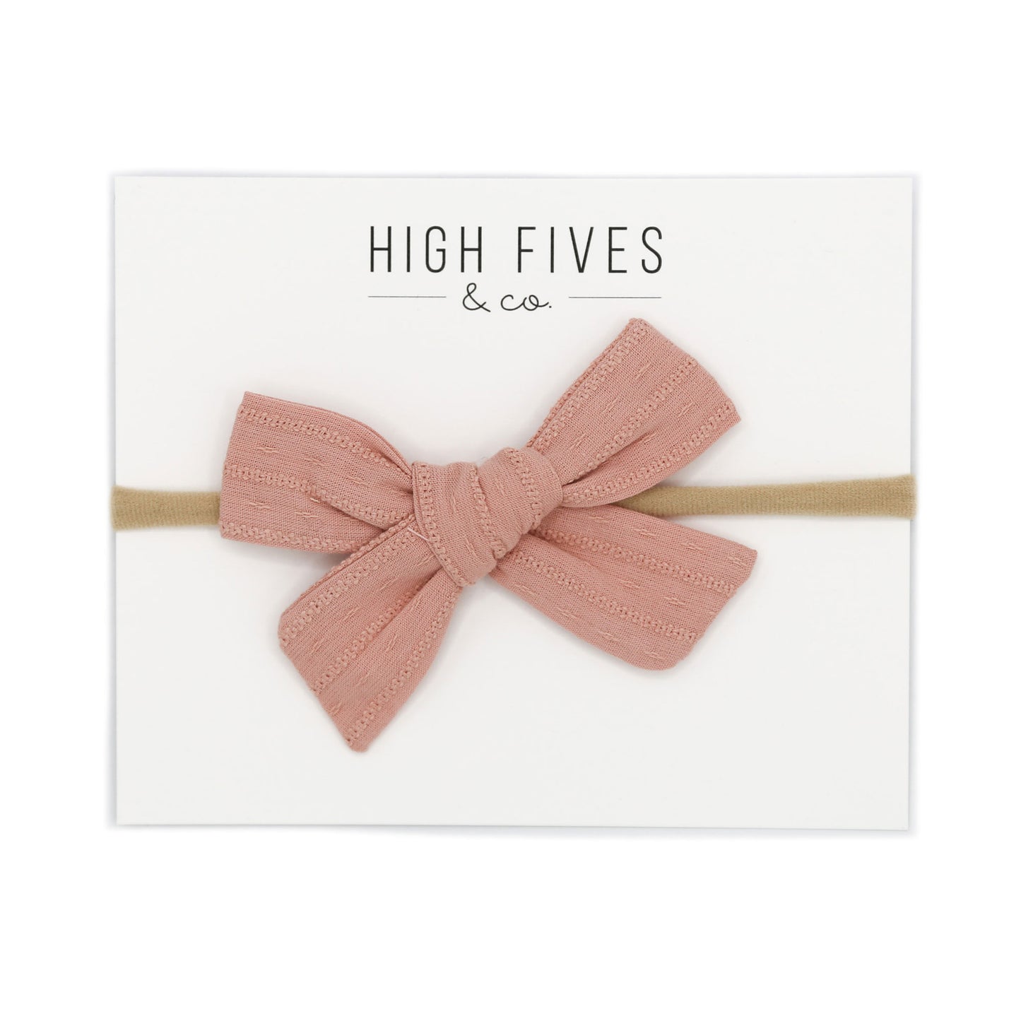 High Fives Patterened Linen Bow Nylon Headband - Light Dusty Rose