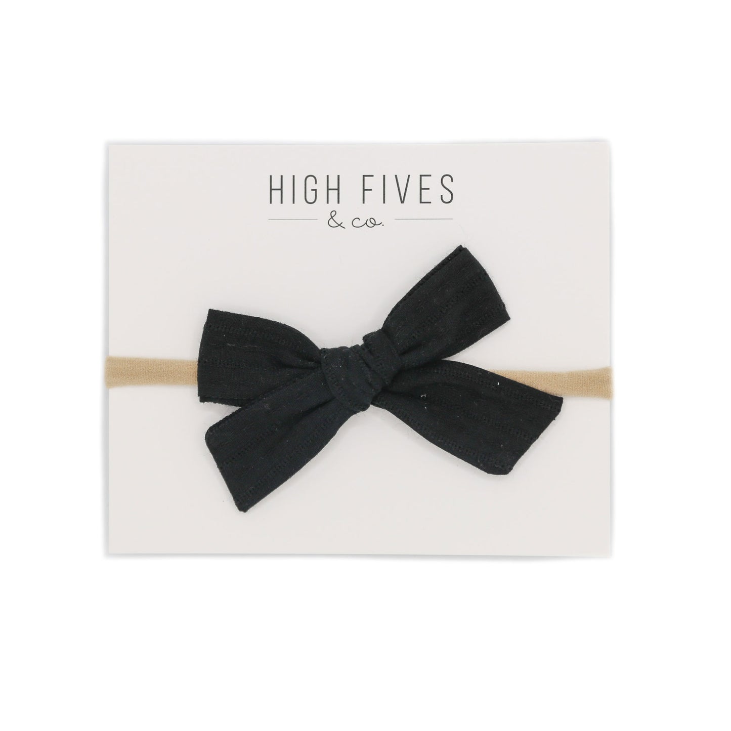 High Fives Patterened Linen Bow Nylon Headband - Black
