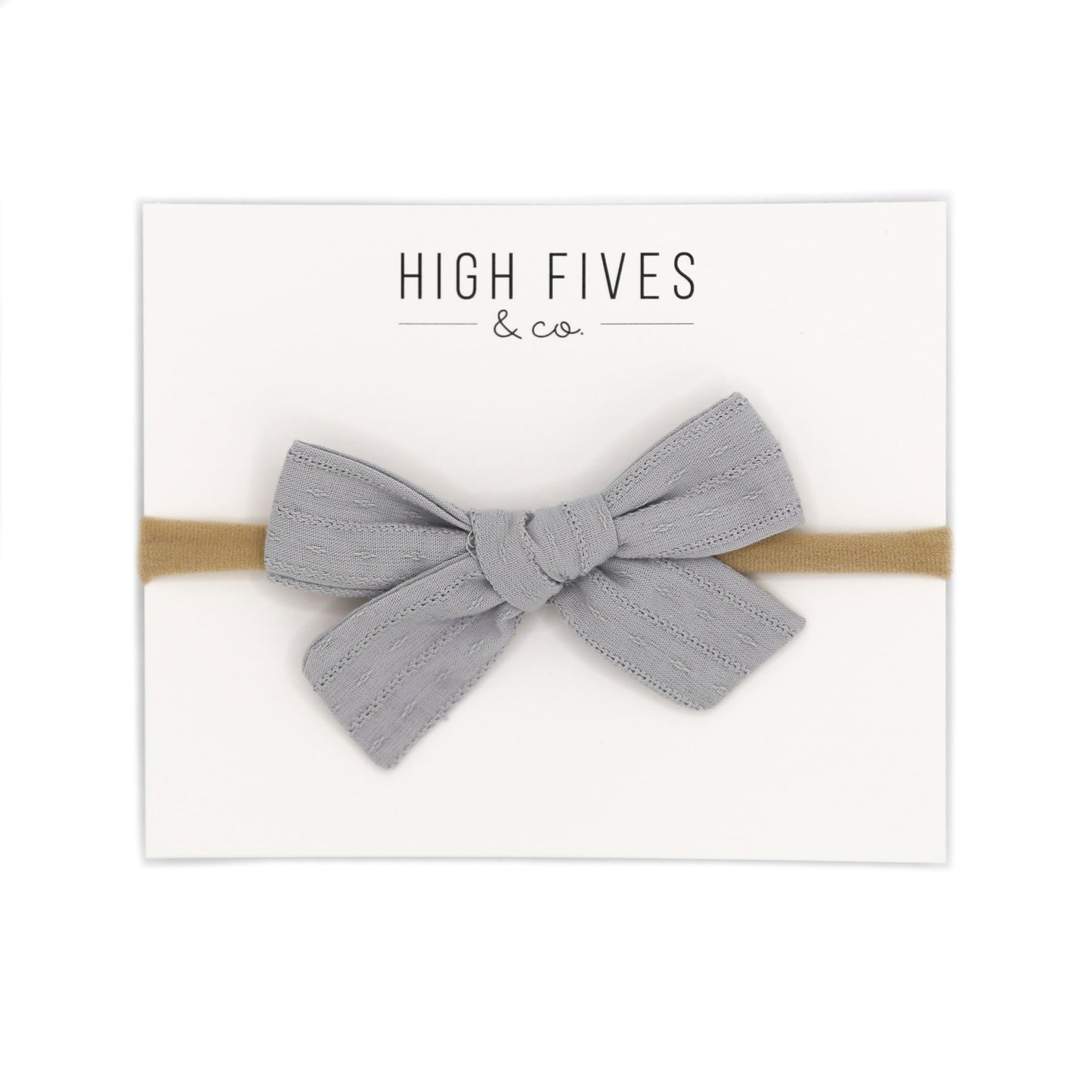 High Fives Patterened Linen Bow Nylon Headband - Light Grey