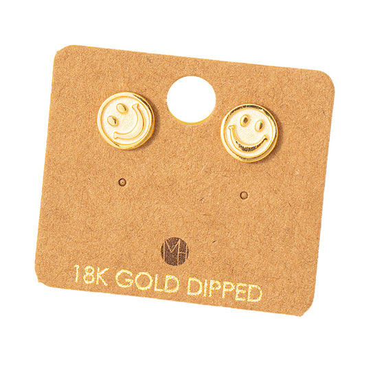Fame Gold Dipped Smiley Face Stud Earrings