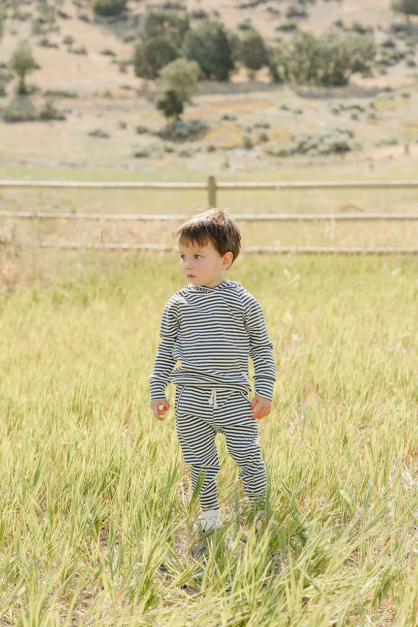 Mebie Baby Charcoal Stripe Ribbed Hooded Set