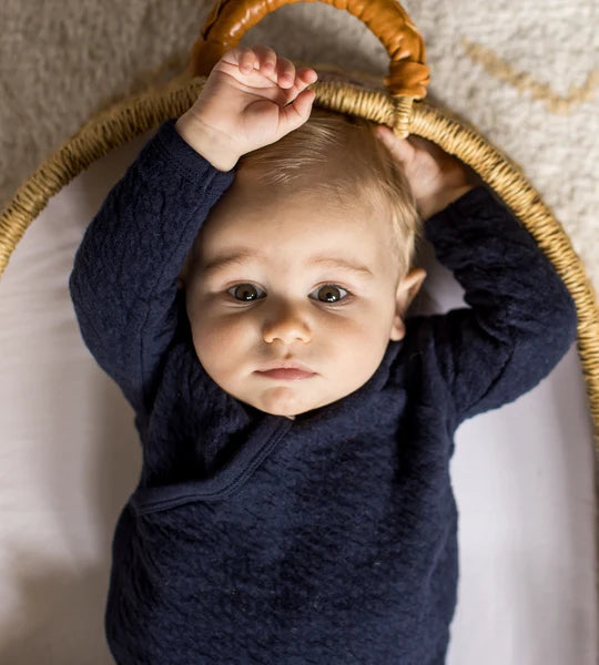 Burts Bees Organic Cotton Quilted Bee Wrap-Front Baby Jumpsuit - Midnight
