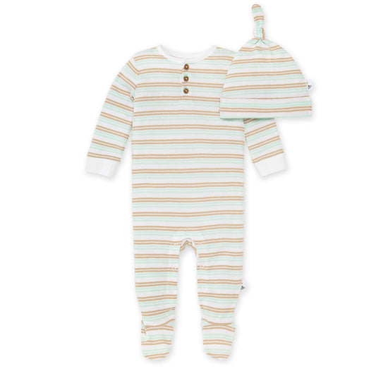 Burt's Bees Jumpsuit and Knot Top Hat Set - Coastal Stripe - Soft Mocha
