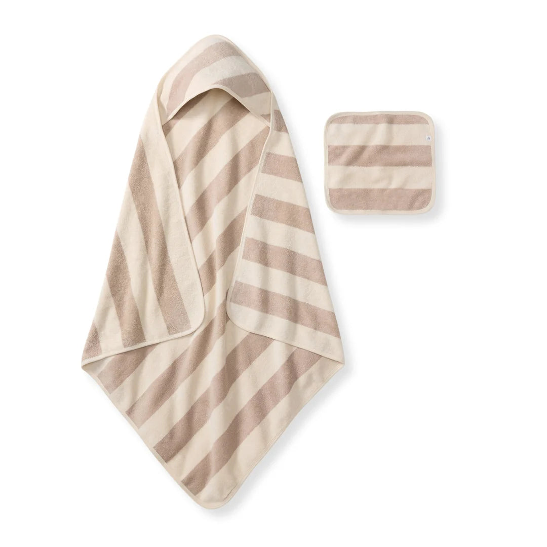 Burts Bees Organic Cotton Rugby Stripe Woven Terry Towel & Washcloth Set - Oat