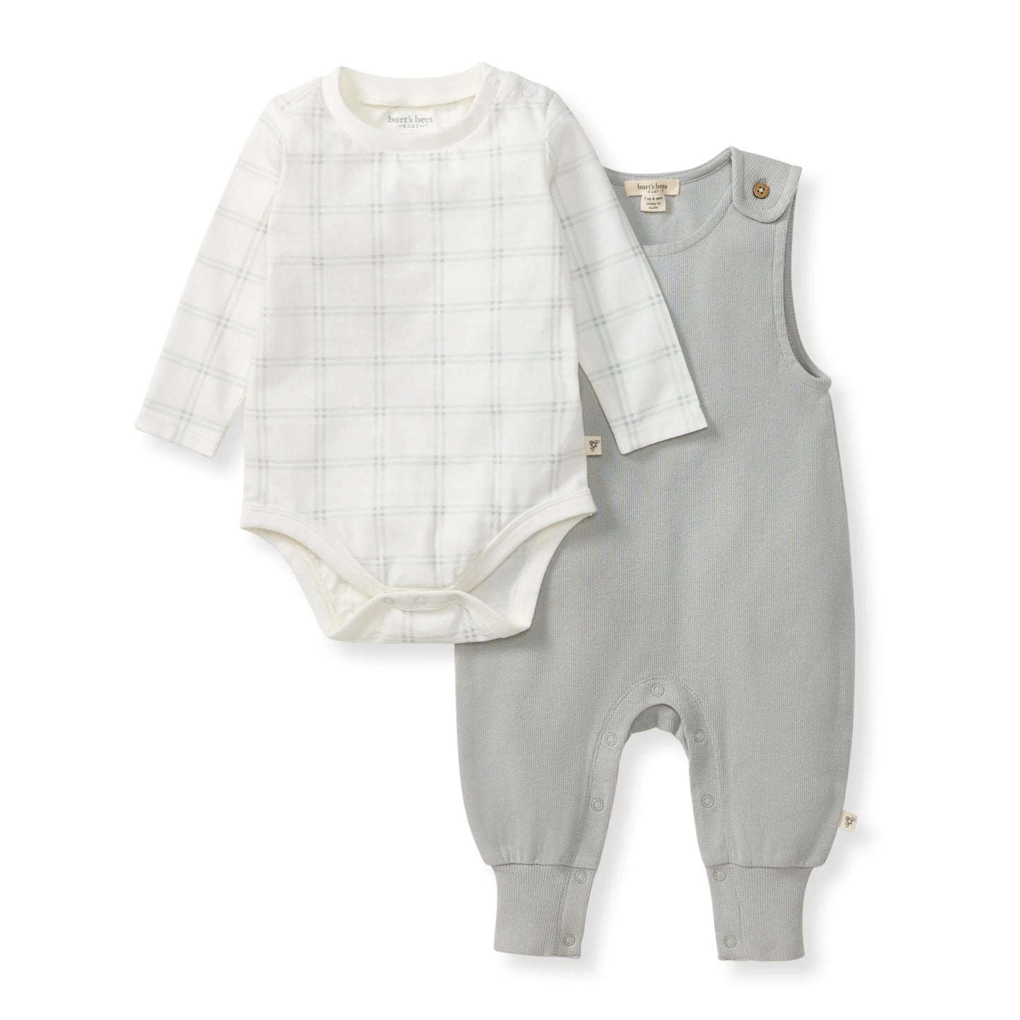 Burt's Bees Plaid Infant Jumpsuit and Bodysuit Set - Hazy