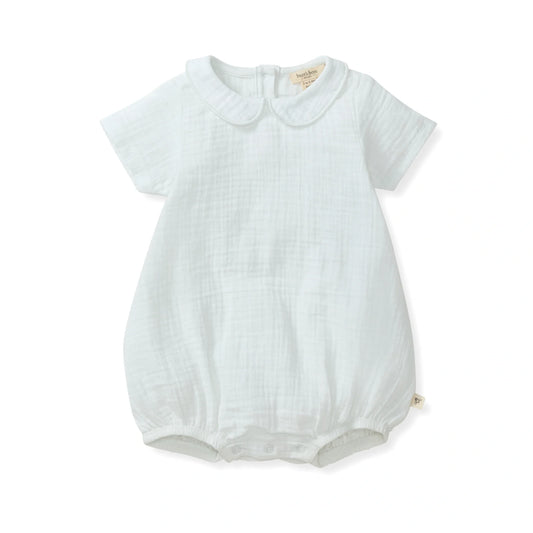 Burts Bees Baby Boy Muslin Collar Bubble Romper