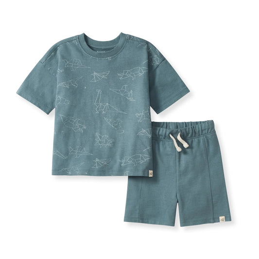 Burts Bees Origami Dinos Boy Tee & Shorts Set