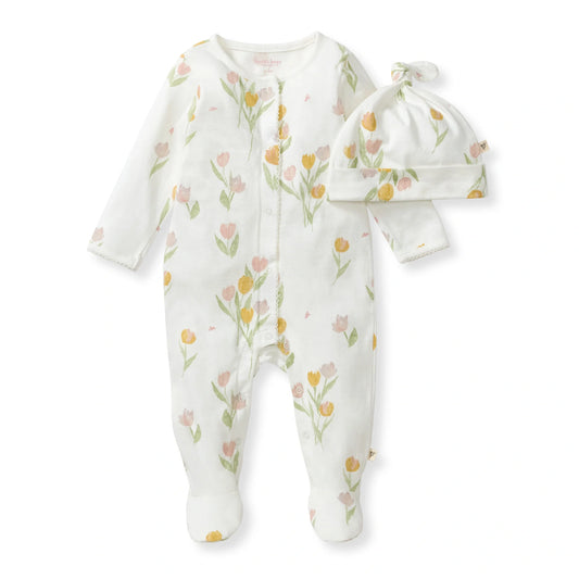 Burts Bees Tulip Fields Baby Girl Jumpsuit & Hat Set