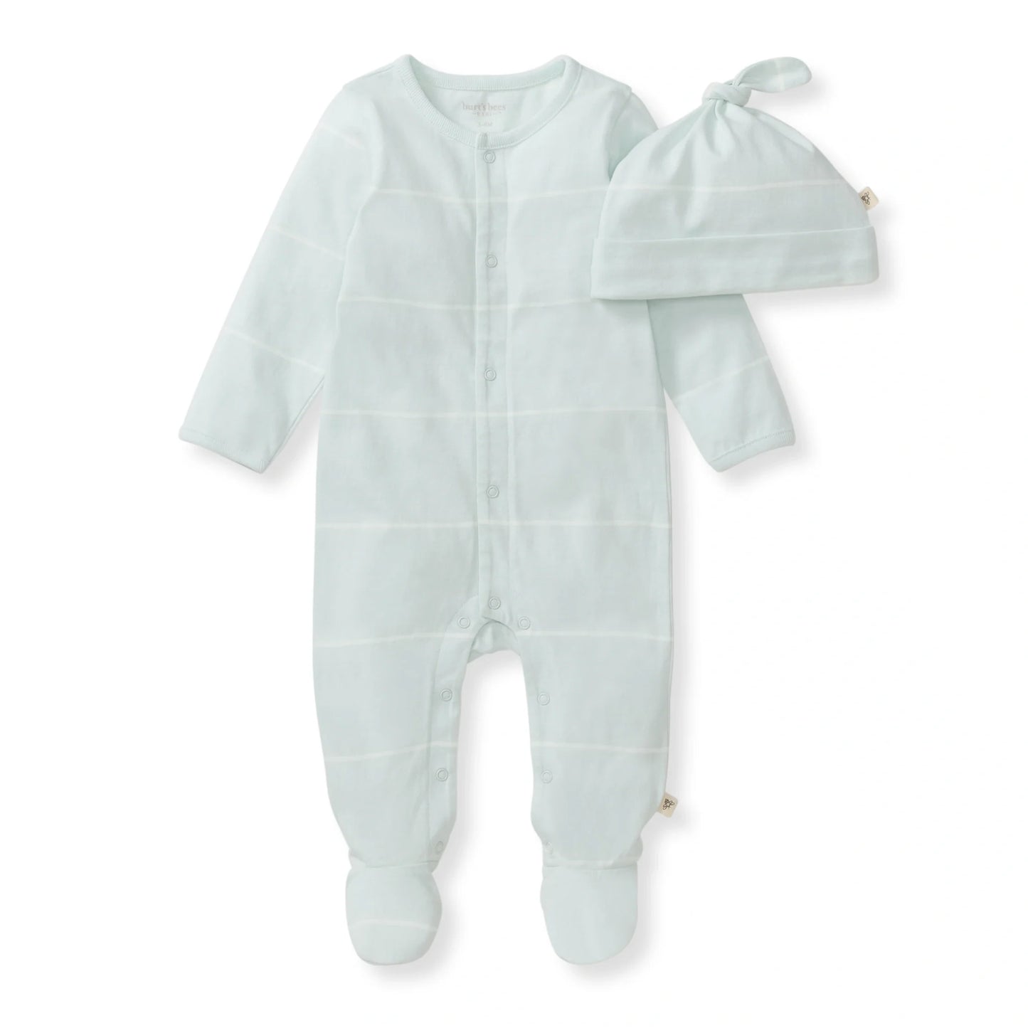Burts Bees Baby Boy Blue Stripe Jumpsuit & Hat Set