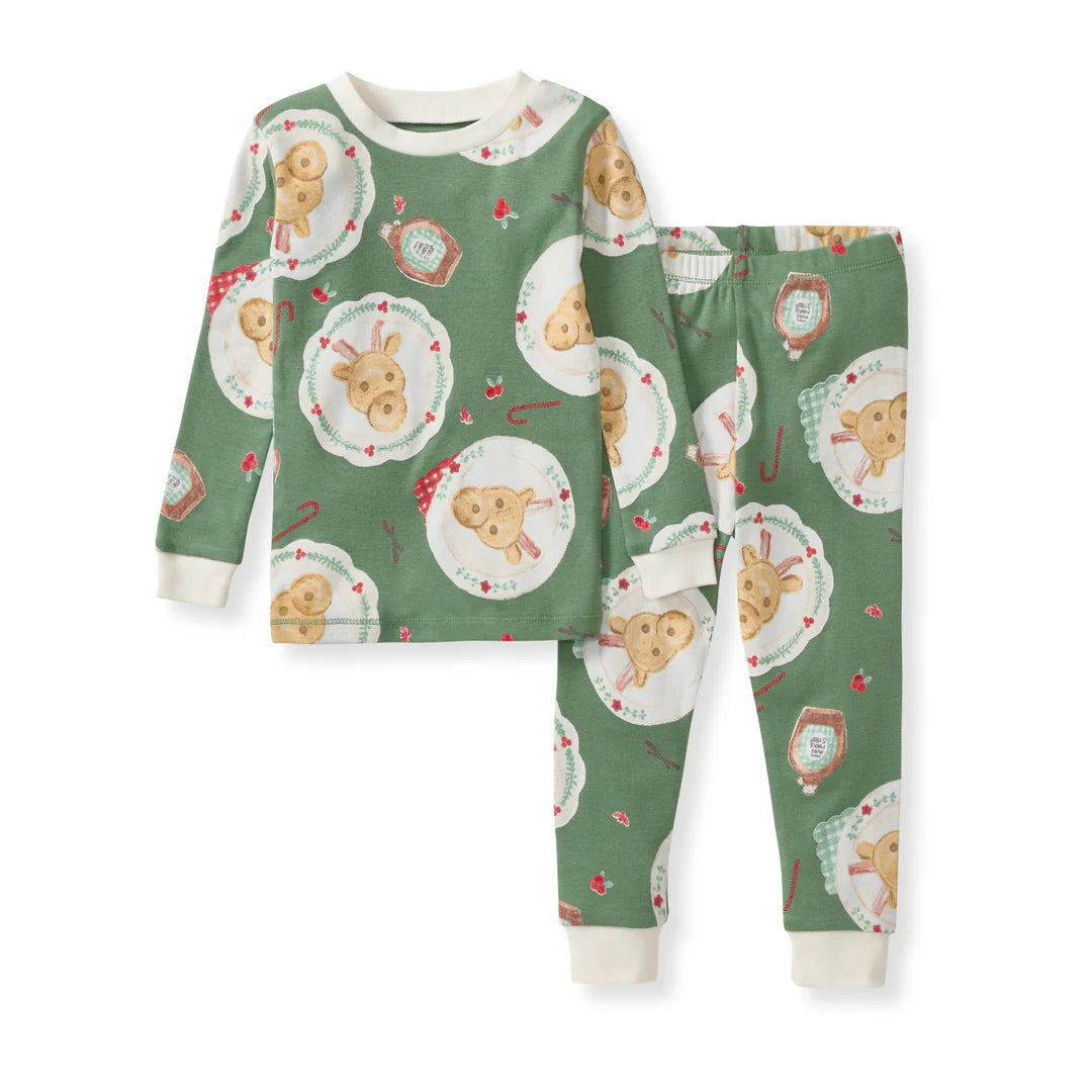 Burt's Bees Reindeer Pancakes Two Piece Pajama Set - Sage Green