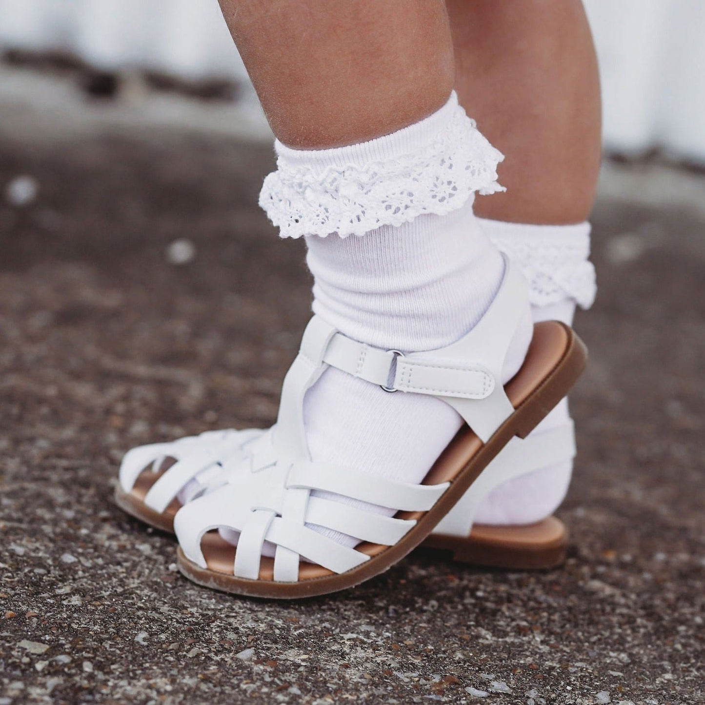 Little girl wearing Little Stocking Co Lace Midi Sock 3-Pack - Girlhood