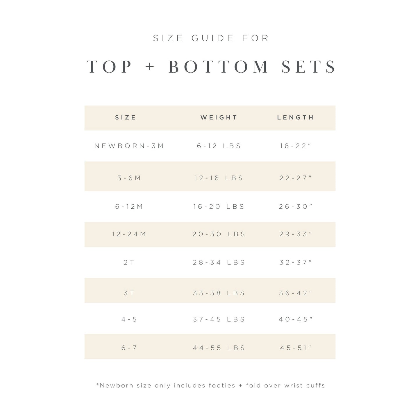 Size guide for Lou Lou and Company Top and Bottoms - Leo