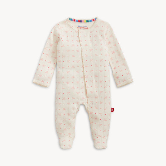 Magnetic Me Organic Cotton Pointelle Footie - Heart and Bow