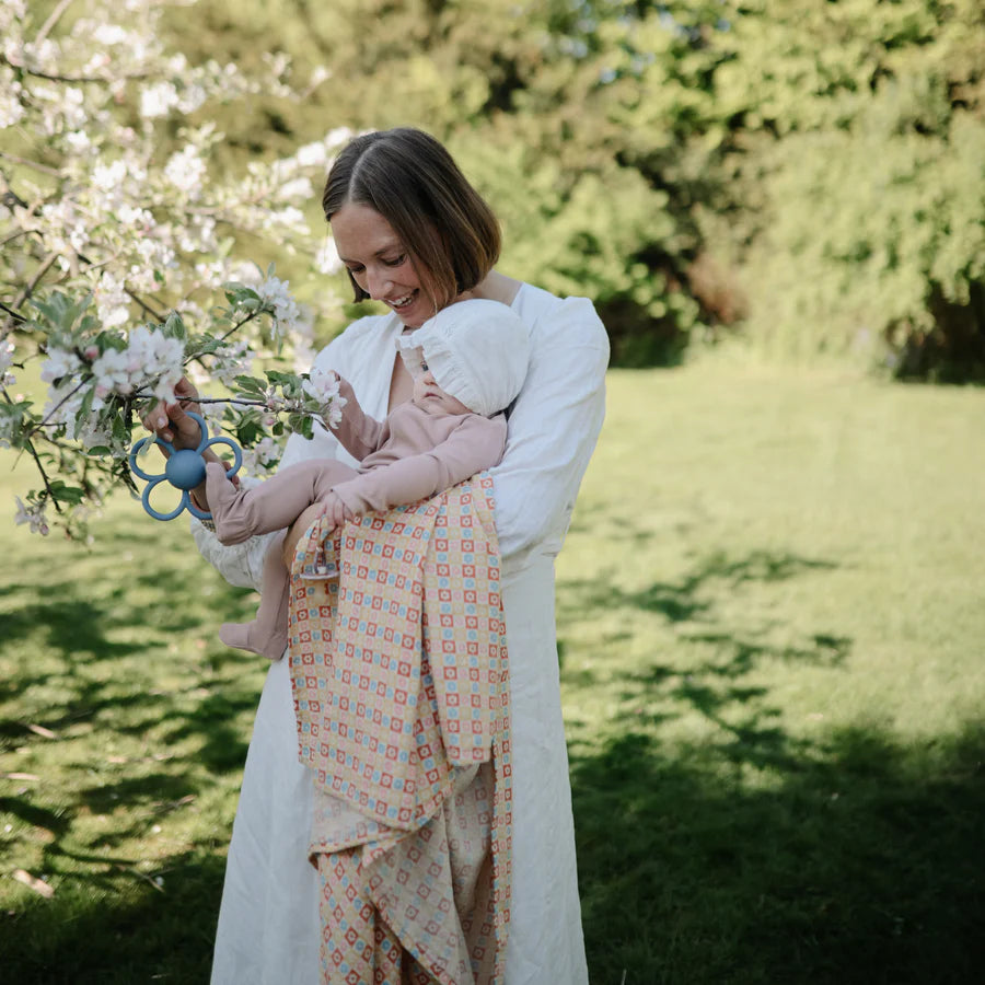 Mushie Muslin Swaddles - Happy Flowers Check