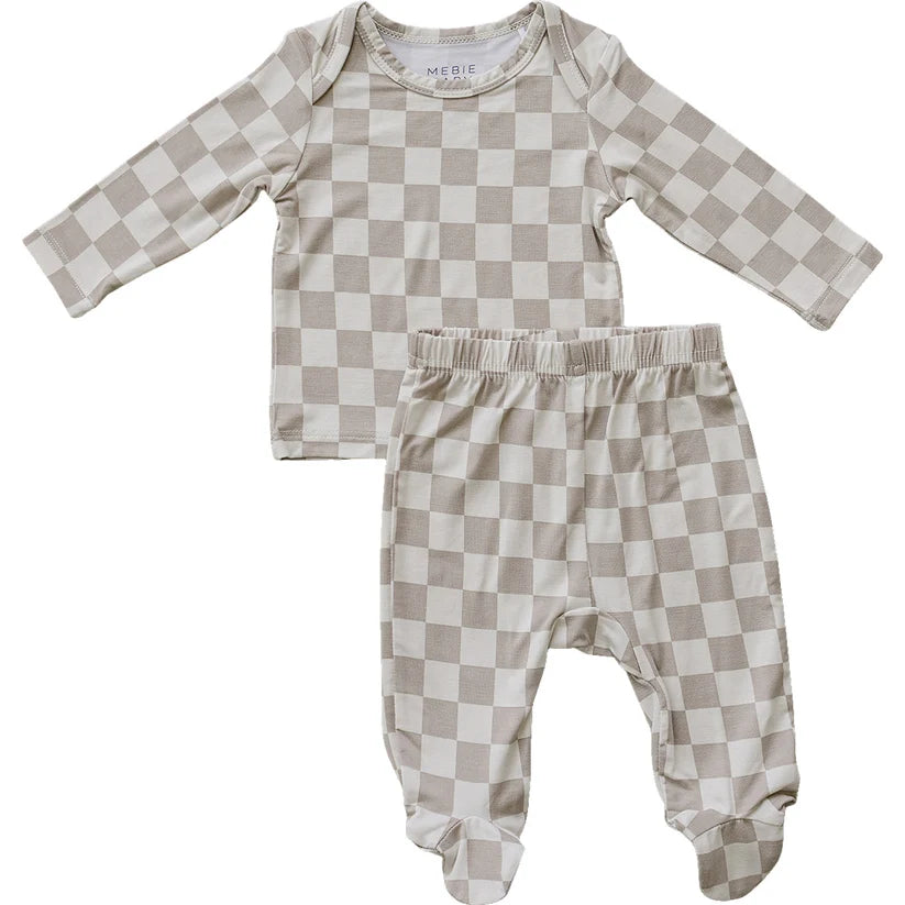 Mebie Baby Taupe Checkered Bamboo Layette Set
