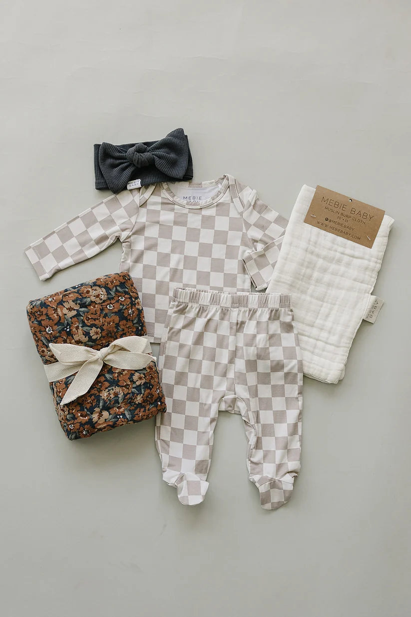 Mebie Baby Taupe Checkered Bamboo Layette Set