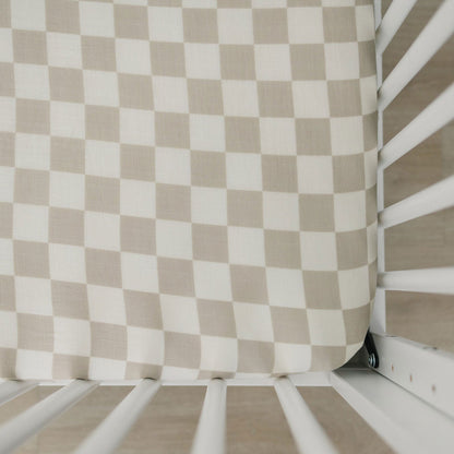 Mebie Baby Muslin Crib Sheet - Taupe Checkered