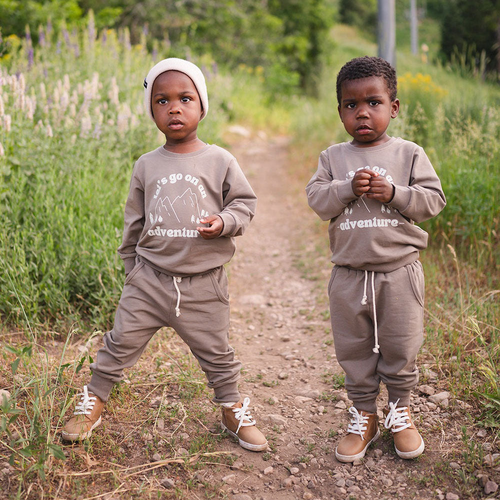 Little boys standing in forest wearing Mebie Baby French Terry Set - Adventure