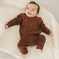 Baby wearing Mebie Baby Knit Leggings - Dark Rust