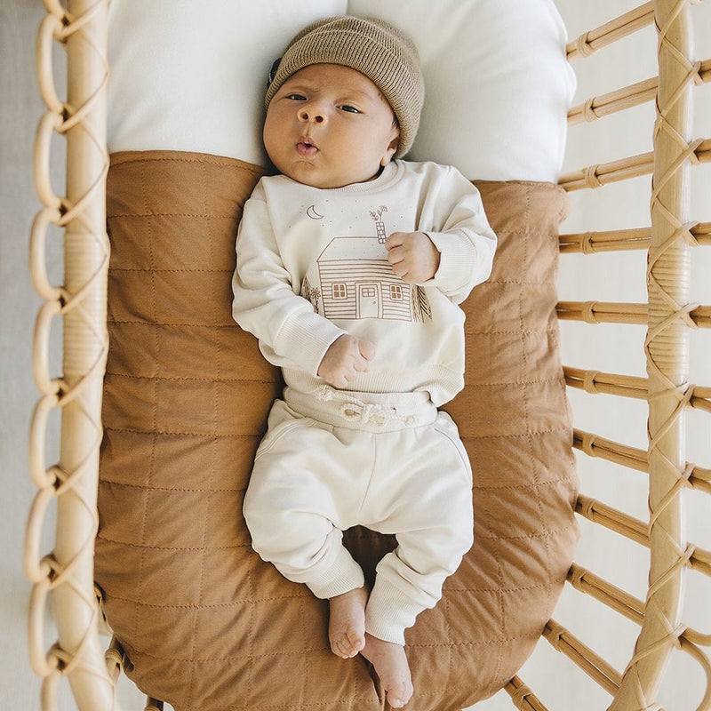 Newborn baby wearing Mebie Baby French Terry Set - Cabin