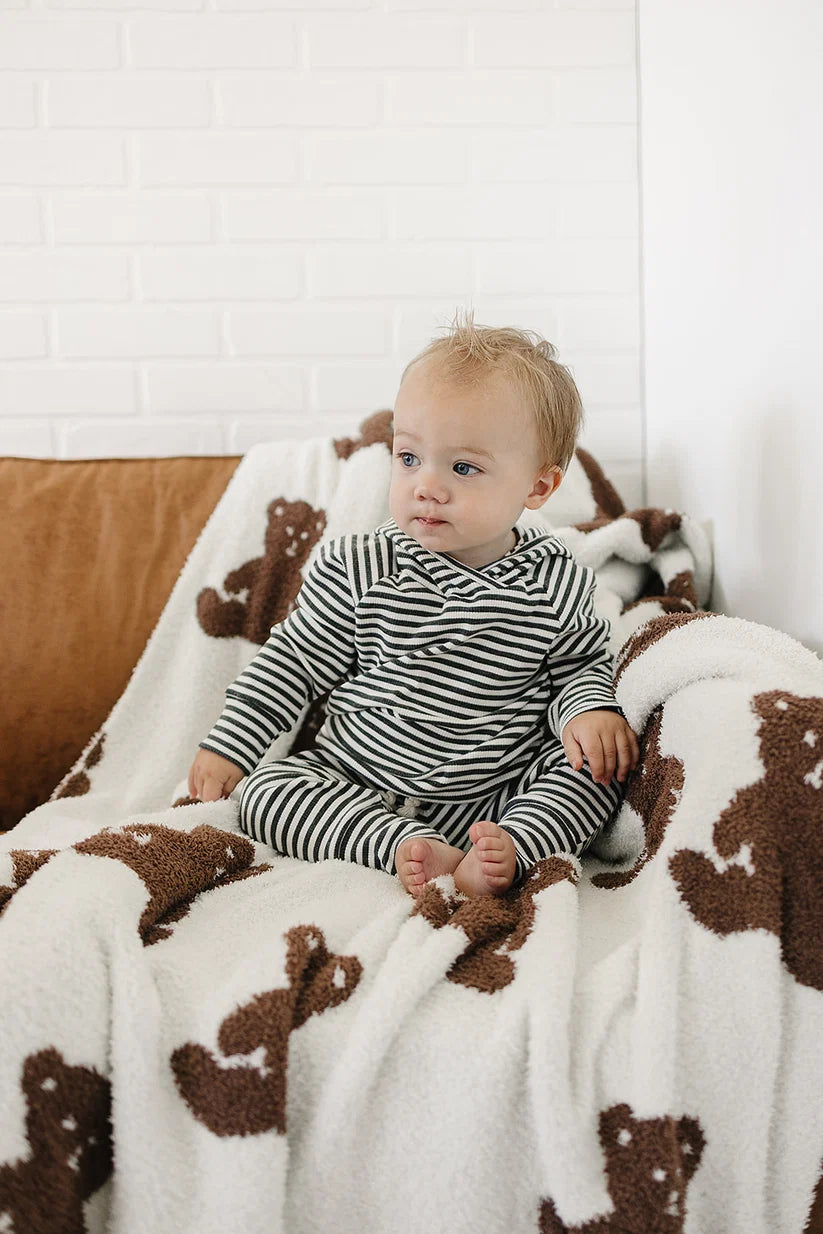 Mebie Baby Charcoal Stripe Ribbed Hooded Set