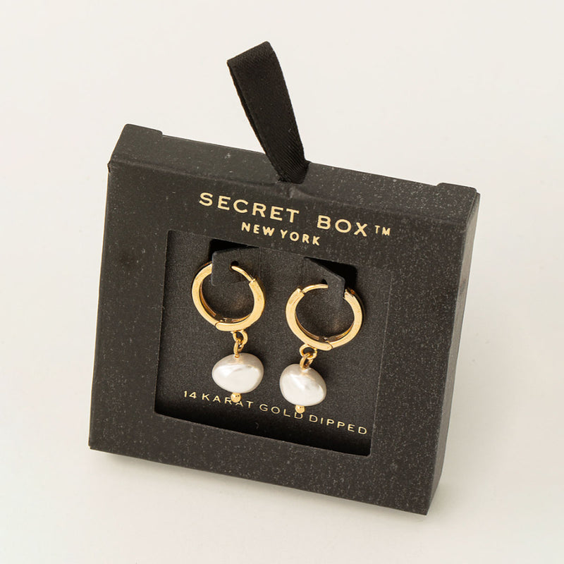 Secret Box Mini Pearl Drop Hoop Earrings