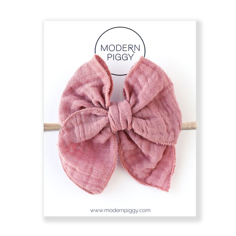 Modern Piggy Gauze Petite Party Bow - Nylon Headband - Mulberry